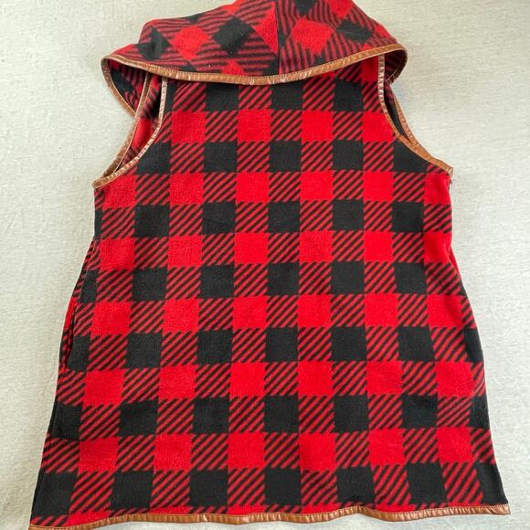 Simply Southern Sleeveless Flannel Cardigan Vest Red Black Buffalo Plaid M New - Picture 2 of 4
